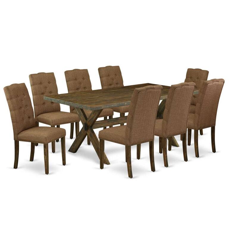 Modern 9-Piece Dining Set - Rectangular Table with 8 Parsons Chairs - Hardwood Frame