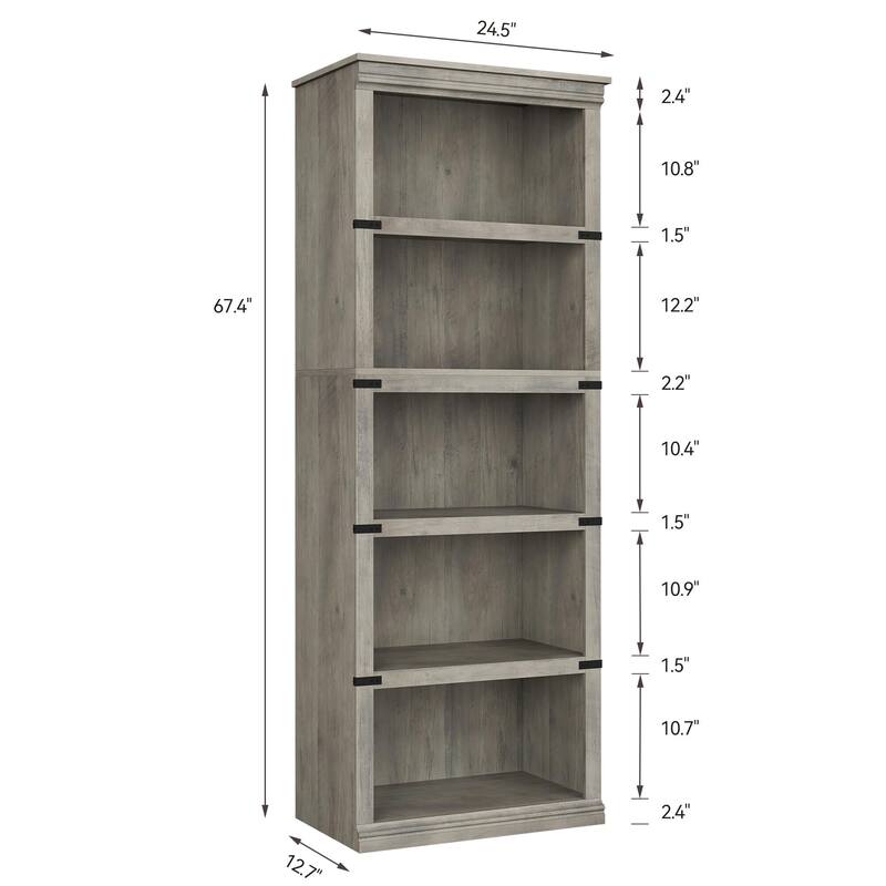 5 Tier Bookcase, Freestanding Wooden Bookshelf Storage Organizer Display Shelf