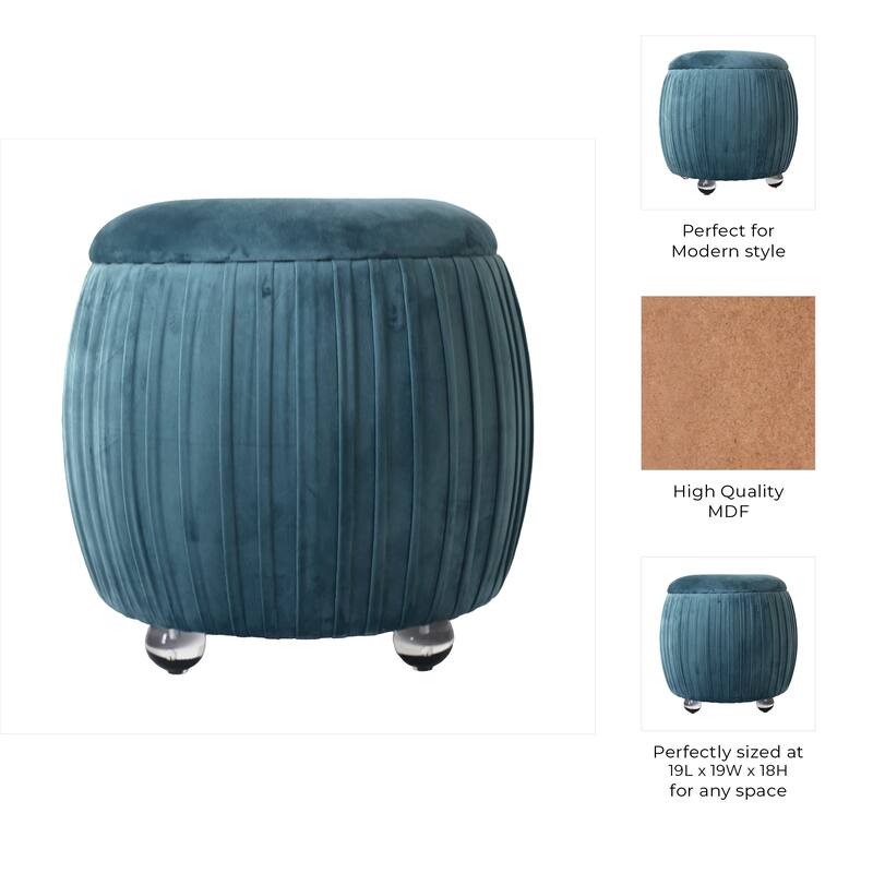 Backless Storage Stool with Velvet Upholstery - Accent for Living Room Home Decor