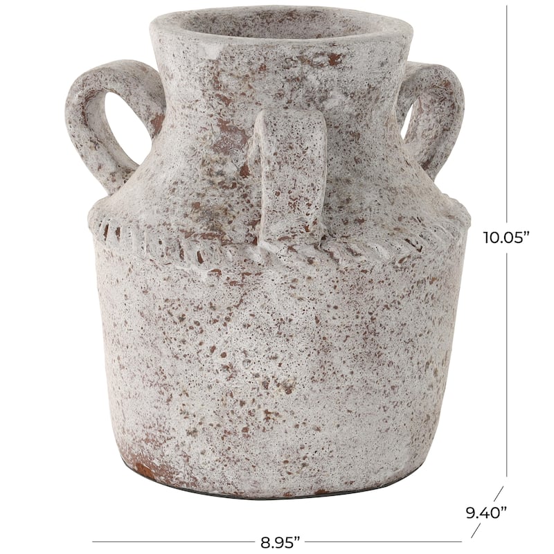 Ceramic Antique Style Textured Decorative Vase with Arched Handles - Cream - Roche River Decor