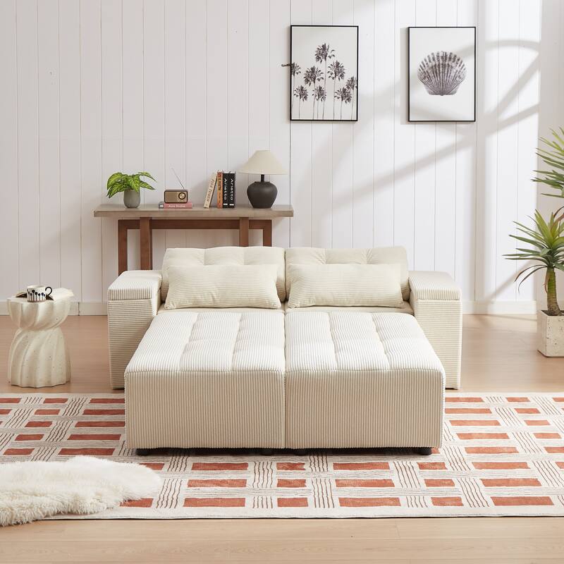 94'' Corduroy 3-in-1 Convertible Sleeper Sectional Sofa with 4 Storage Compartments and 4 Pillows