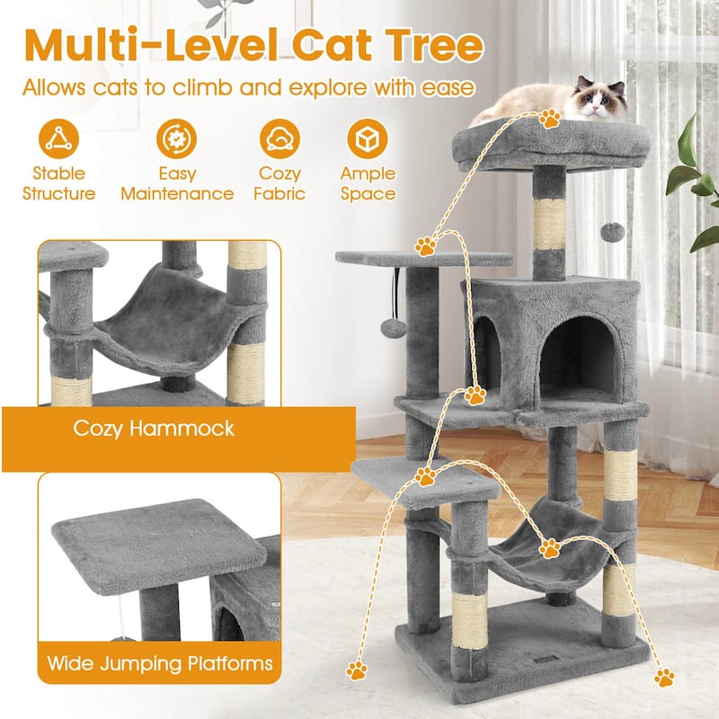 Costway 44” Tall Multi-level Cat Tree with Cushion Top Perch, - See Details