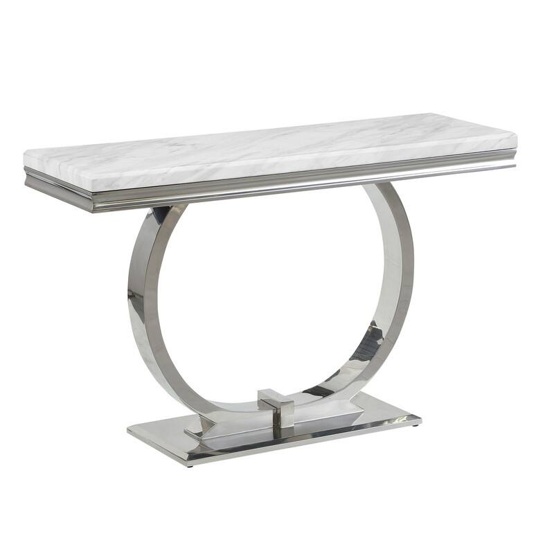 Best Master Furniture Erasmus White/Silver Marble Single Ring Pedestal Sofa Table - Silver