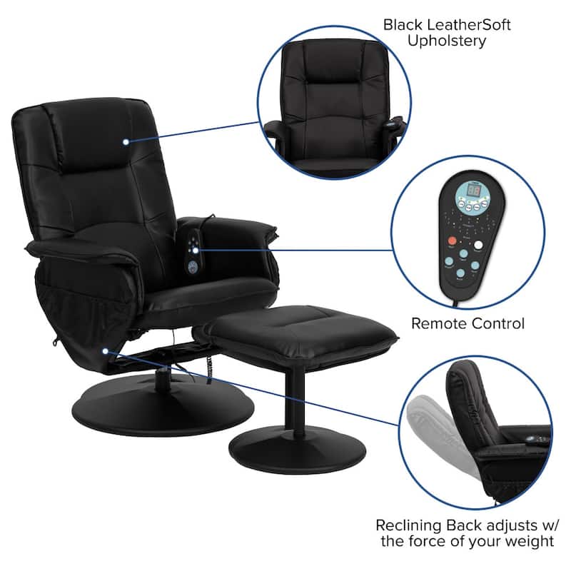 LeatherSoft Massaging Multi-Position Recliner w/Ottoman w/Side Pocket