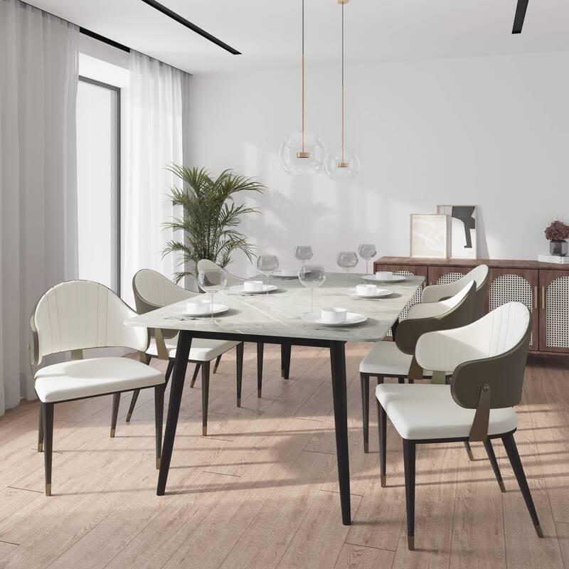 Zayle 7-Piece Dining Set 55-Inch Sintered Stone Tabletop Dining Table and 6 Arm Chairs