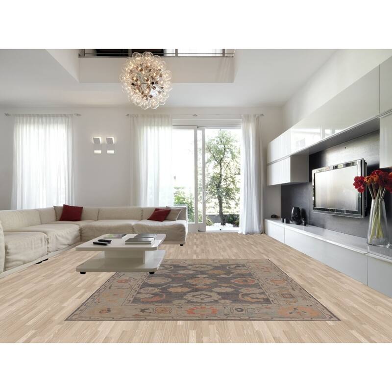 Hand Knotted Oriental 100% Wool Carpet Transitional All-Over Greys & Charcoal Oushak Area Rug - 11' 7'' X 8' 10''