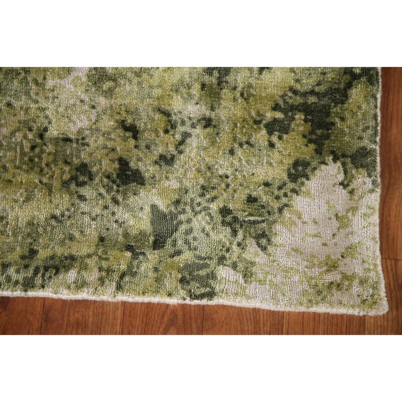 All-Over Green Abstract Indian Area Rug Handmade Wool Carpet - 4'7"x 6'6"