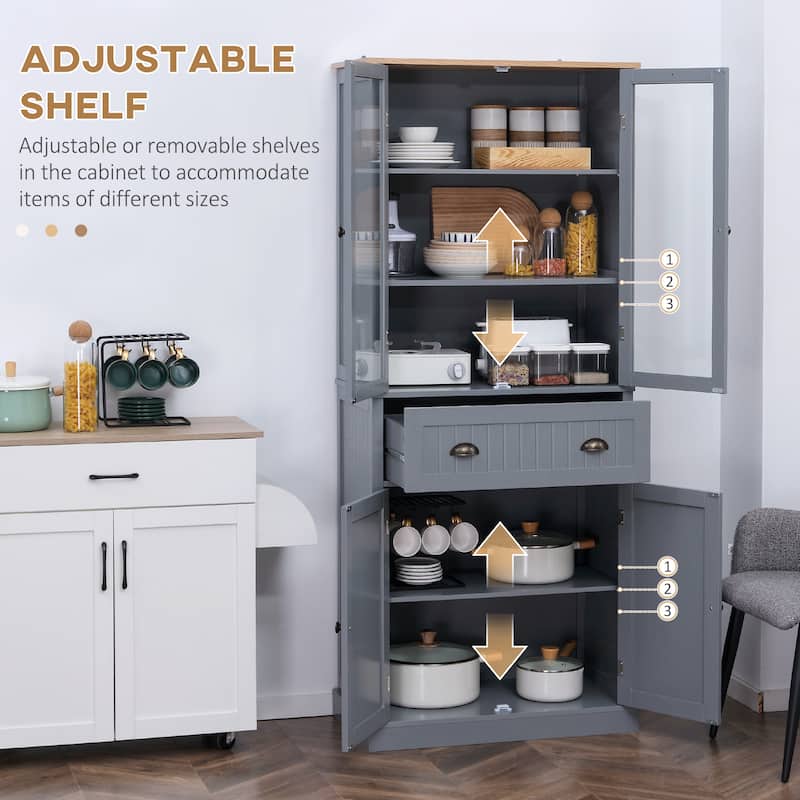 HOMCOM Freestanding Kitchen Pantry, 5-tier Storage Cabinet with Adjustable Shelves and Drawer, Black