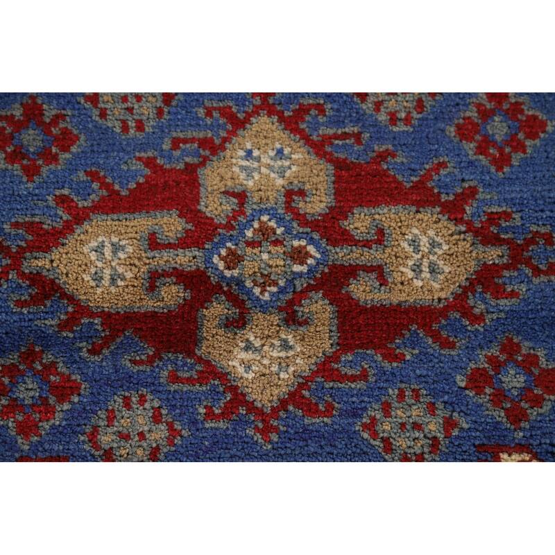Geometric Heriz Serapi Indian Area Rug Hand-Knotted Blue Wool Carpet - 6'0" x 9'0"