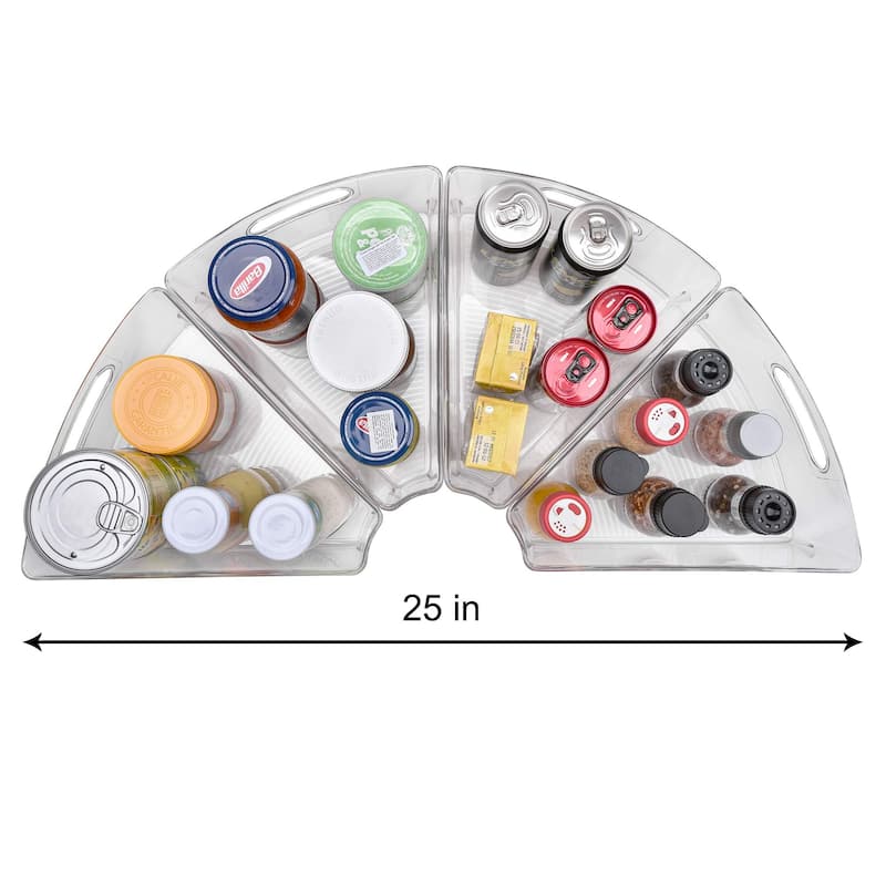4-Pack Lazy Susan Organizer w/ Front Handle, Wedge Storage Bin Cabinet Container