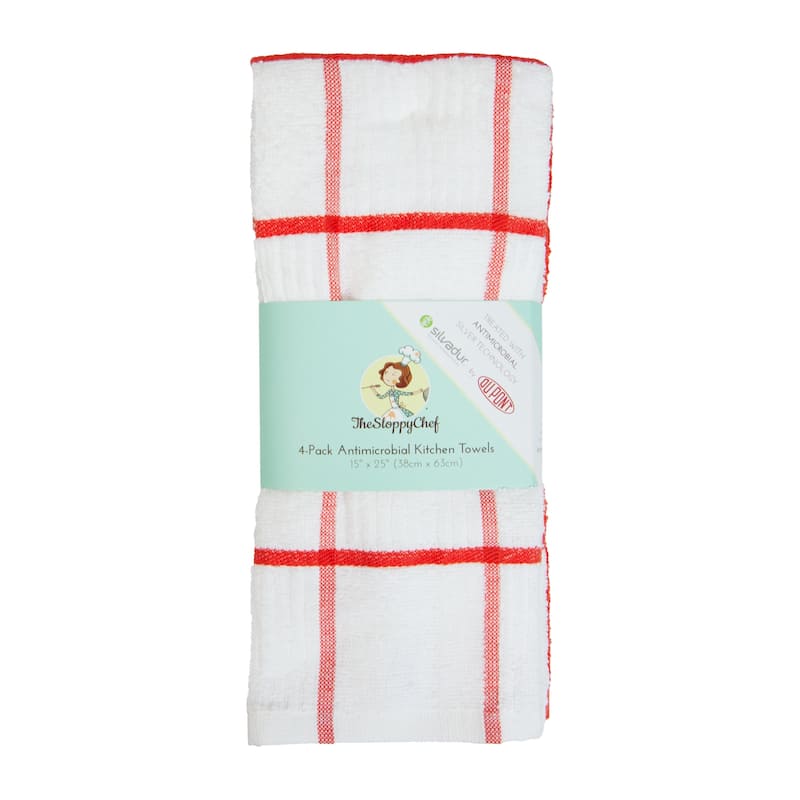 The Sloppy Chef Silvadur Cotton Kitchen Towels Windowpane Pattern - 4 Pack - 15x25