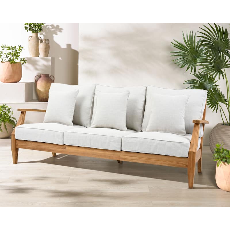 SAFAVIEH Couture Martinique Wood Patio Sofa - 82"W x 35"D x 32"H - White/Natural Teak