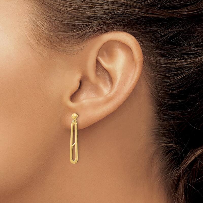 Curata 14k Yellow Gold Polished Paperclip Guardian Angel Earrings - 26.85x5.8mm