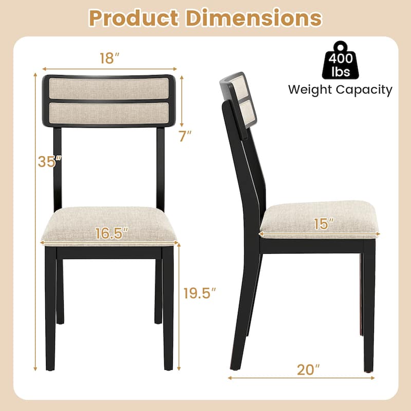 Set of 4 Upholstered Dining Chairs with Padded Seat and Rubber Wood Legs for Kitchen and Dining Room