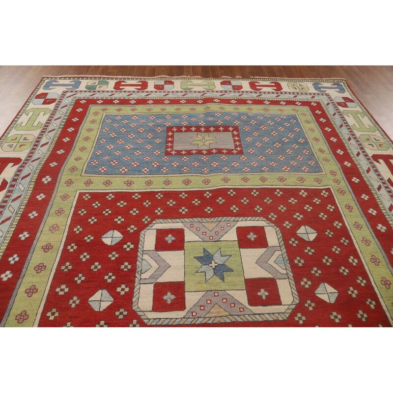 Light Green Kazak Oriental Area Rug Hand-Knotted Wool Carpet - 8'6"x 11'7"