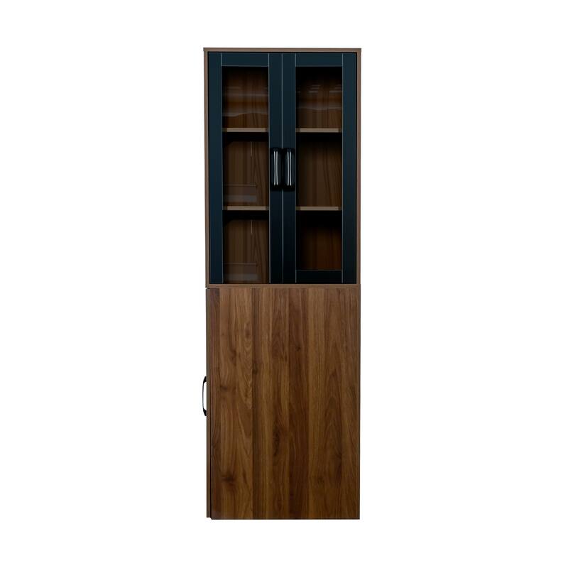 70.87" H Display Storage Cabinet , 4 Tier multi-functional pull-out multi-tier storage shelf & 2 Glass Doors
