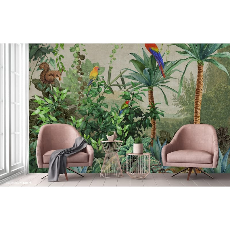 Enchanted Jungle Wallpaper Mural Tropical Birds and Foliage