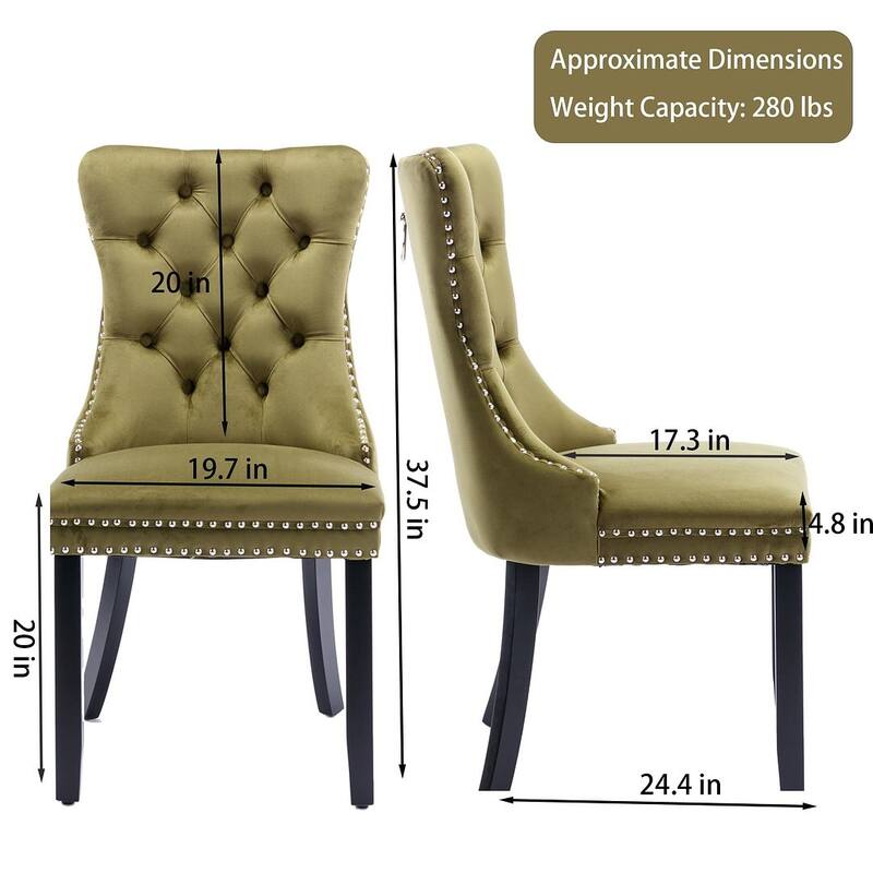 Set of 2 Velvet Dining Chairs,Tufted Solid Wood Armless Chairs Accent Chair with Nailhead Trim and Back Ring Pull
