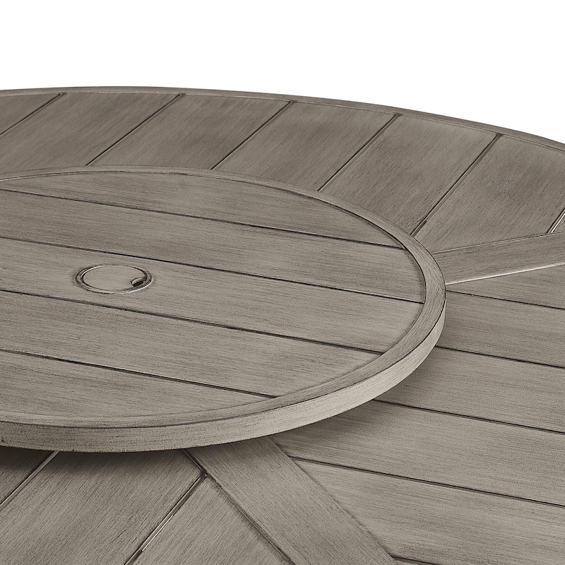 Patio Aluminum Round 59.5" Dining Table Set With Removable Lazy Susan