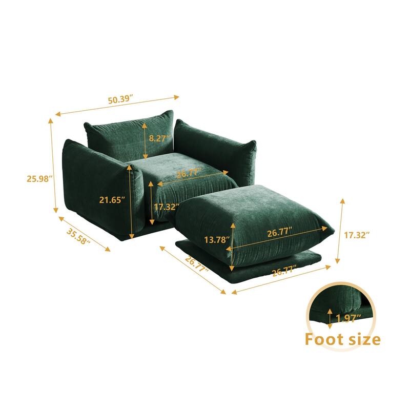 Single Sofa Accent Chair Armchair Chenille Fabric Sofa with Ottoman Set