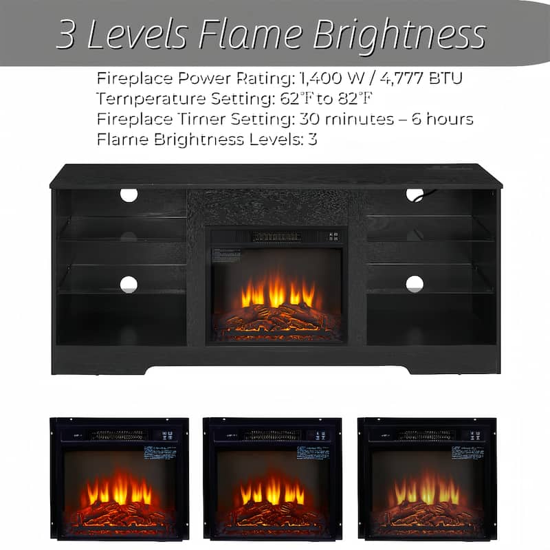 Electric Fireplace TV Stand with LED Lights and USB Charging Outlet