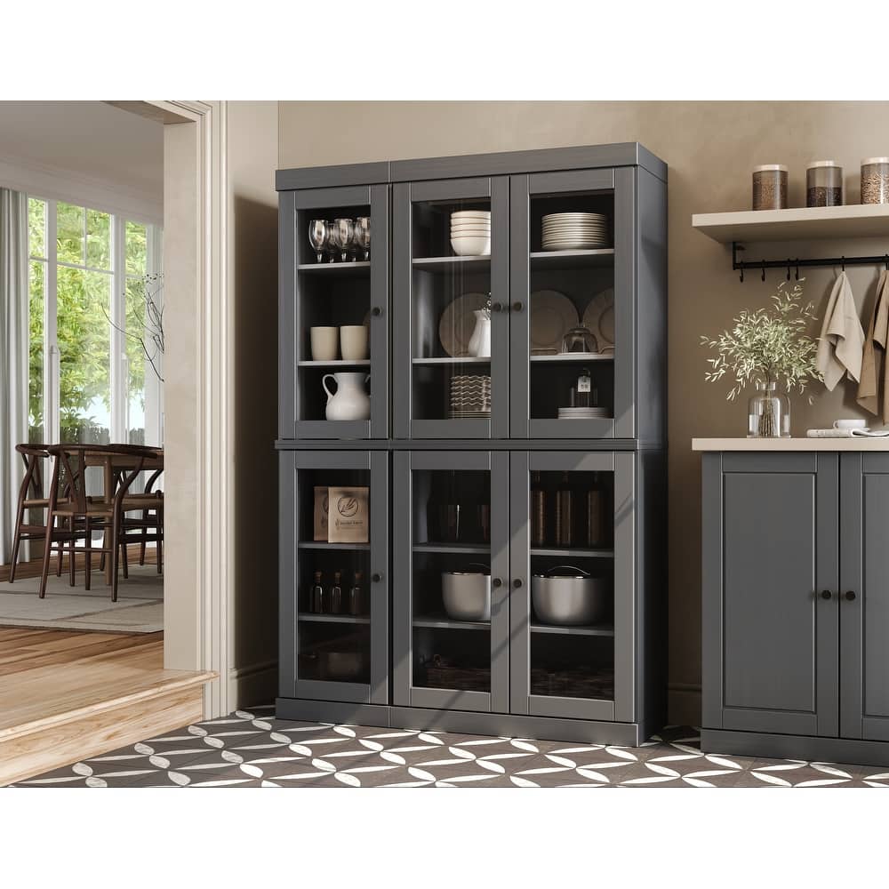 Palace Imports 100% Solid Wood 48.5" Pantry China Cabinet with Clear Glass Doors and Adjustable Shelves