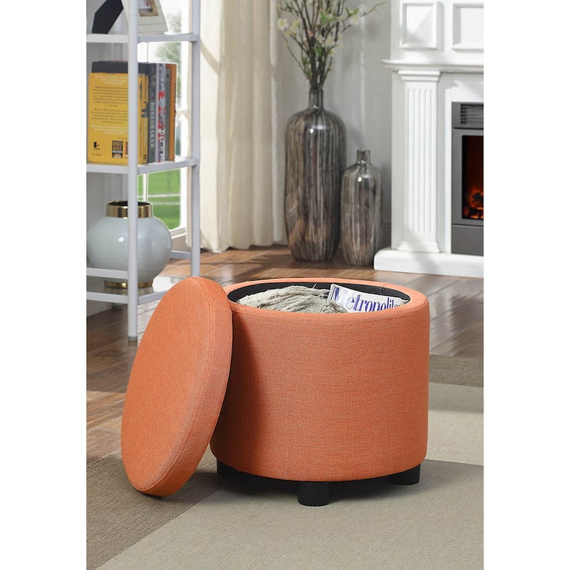 Round Accent Storage Ottoman with Reversible Tray Lid Perfect for Small Spaces, Serving, and Cozy Living Rooms
