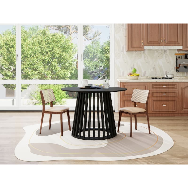 Roomfitters Round Dining Table, Modern Black Pedestal Base, Small Kitchen or Dining Room Table for 2-4 People