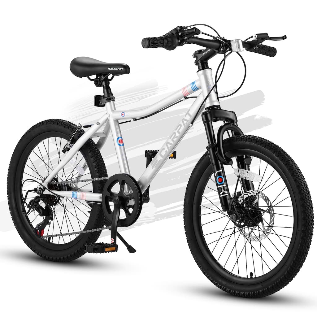 20 Inch Kids Mountain Bike Height Carbon Steel Frame 7 Speed Bicycles, Front Suspension Disc Brake Rear V-Brake for Kids, Teens