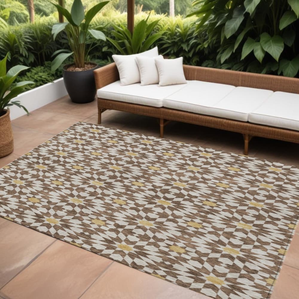 HomeRoots Floral Medallion Transitional Rectangle Outdoor Rug