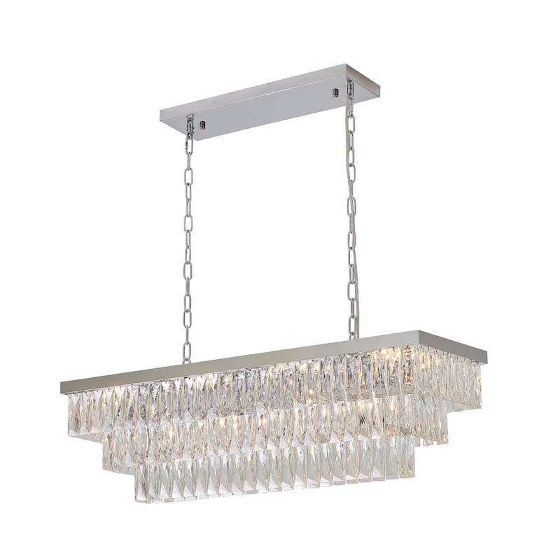 12-Light Chrome Metal Chandelier With Clear Crystal