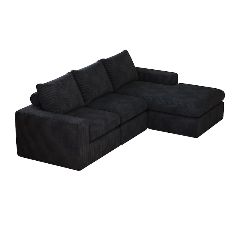 99" Corduroy L-Shaped Sectional Sofa with Chaise and 3 Pillows, No Assembly Required