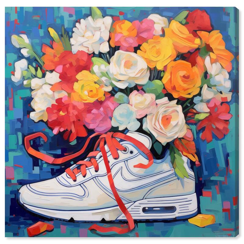 Whimsical Sneaker with Flowers Canvas by Art Remedy, Gallery Wrapped - 30" x 30"