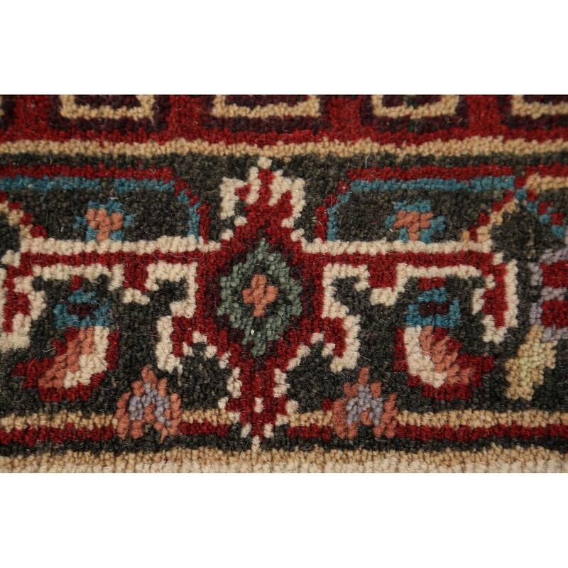 Geometric Heriz Serapi Indian Runner Rug Handmade Wool Carpet - 2'6"x 13'10"
