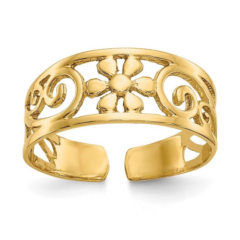 Curata Solid 14 karat Yellow or White Gold 8mm Wide Floral Toe Ring - Yellow