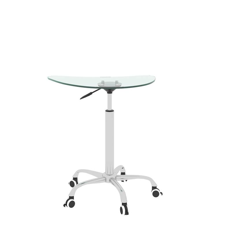 Adjustable Height Tempered Glass Standing Desk/Laptop Stand, with Lockable Wheels