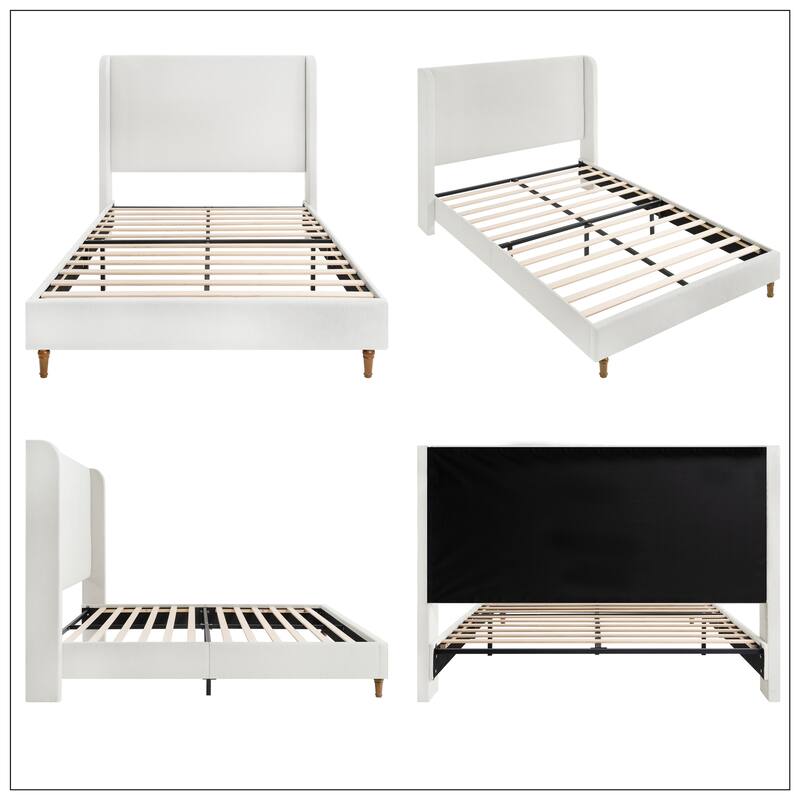 Queen Size Bed Frame High Headboard Upholstered Platform Bed