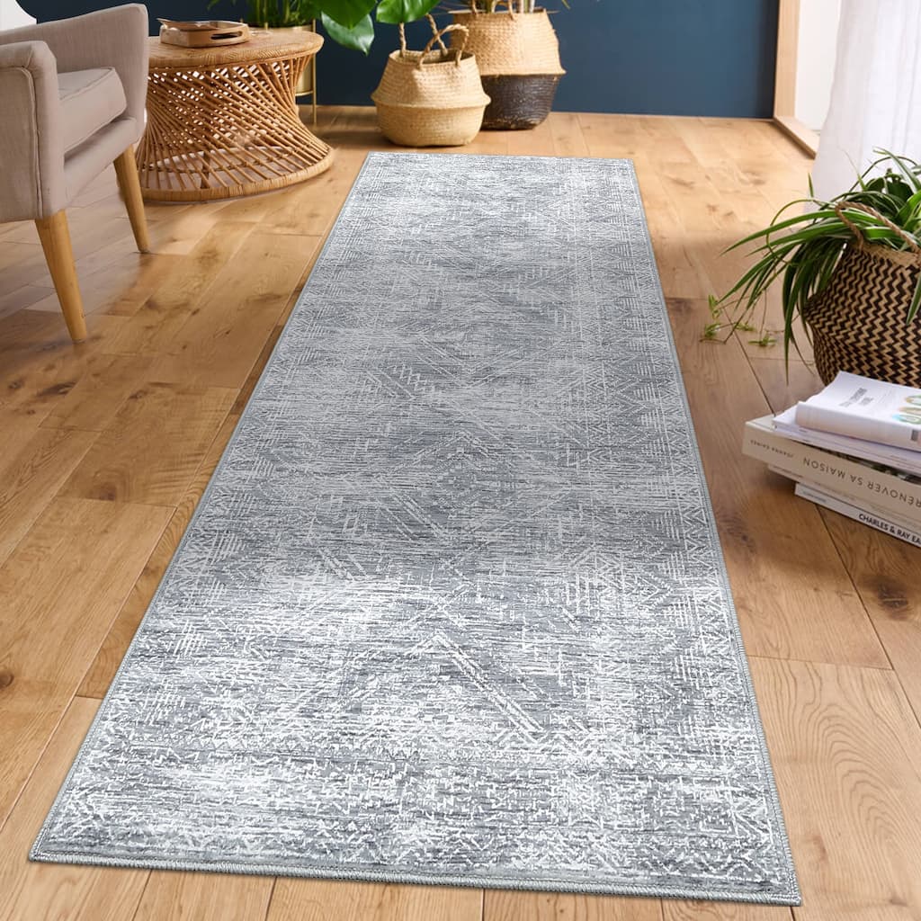 Vintage Geometric Living Room Rug Washable Indoor Bedroom Rugs Non Slip Low Pile Area Rug