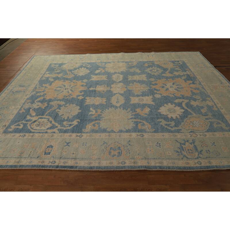 Hand Knotted Oriental 100% Wool Carpet Transitional All-Over Navy Blue & Blues Oushak Area Rug - 10' 0'' X 8' 0''