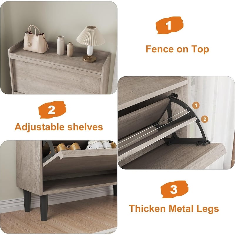 Narrow Shoe Cabinet Organizer with 2 Flip Drawers for Entryway, Hallway, Living Room