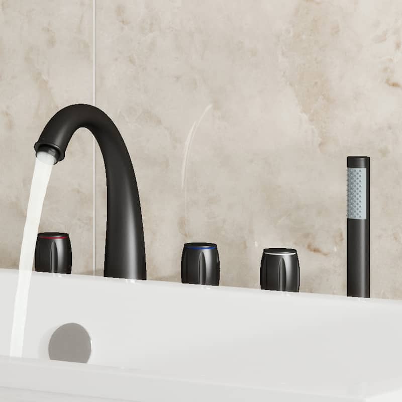 3-Handle Waterfall Roman Tub Faucet Deck-Mount Bathtub Faucet with Hand Shower