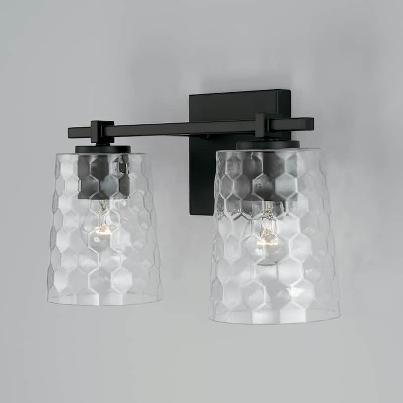 2-light 14.5-inch Bath/ Vanity Fixture w/ Clear Honeycomb Glass