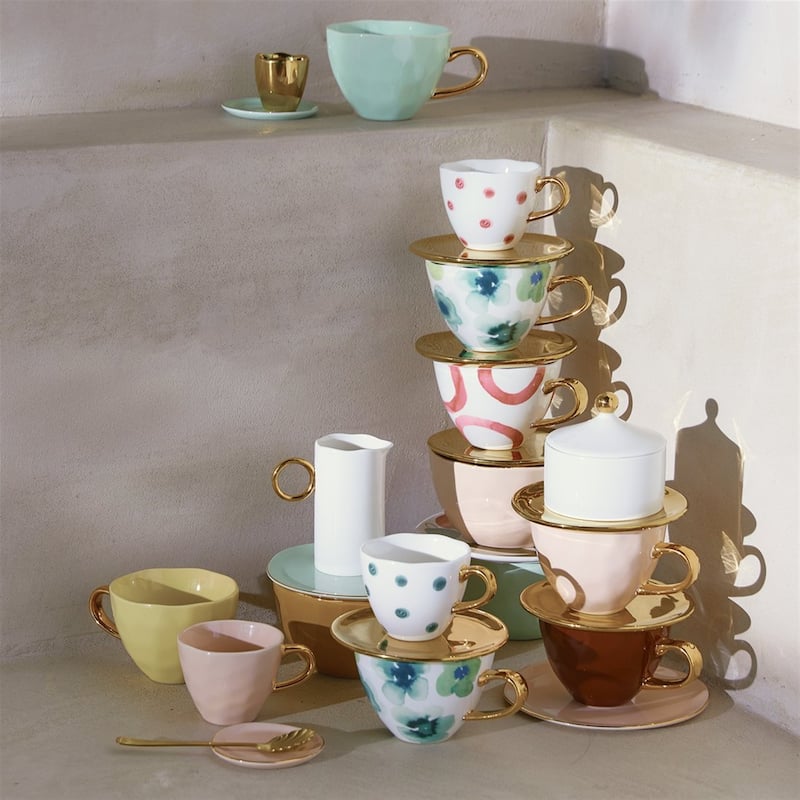 Good Morning Coffee Cup Small Dots Blue Green