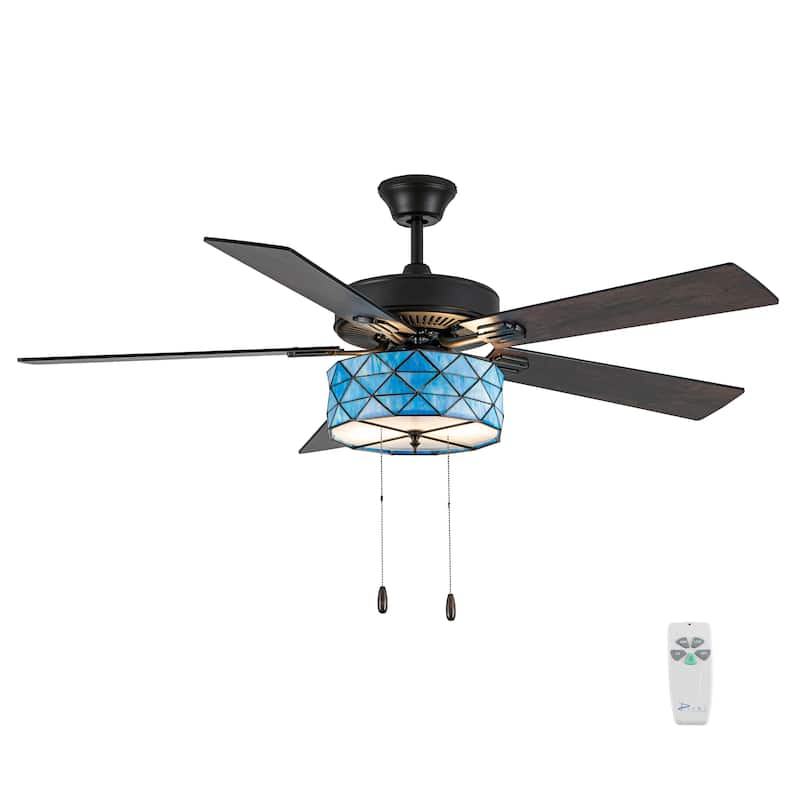 Ember River of Goods 5-blade 52-inch Tiffany-style Indoor Stained Glass Ceiling Fan with Drum Shade and Remote Control - Hardwired