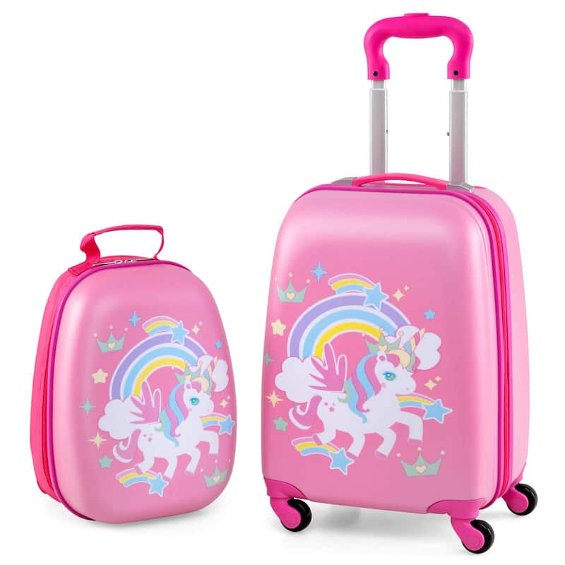 Costway 2PC Kids Carry On Luggage Set 12" Backpack and 16" Rolling - See Details - Multicolor