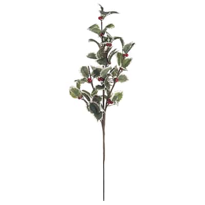 Transpac Fabric 26 in. Green Christmas Nostalgic Holly Spray