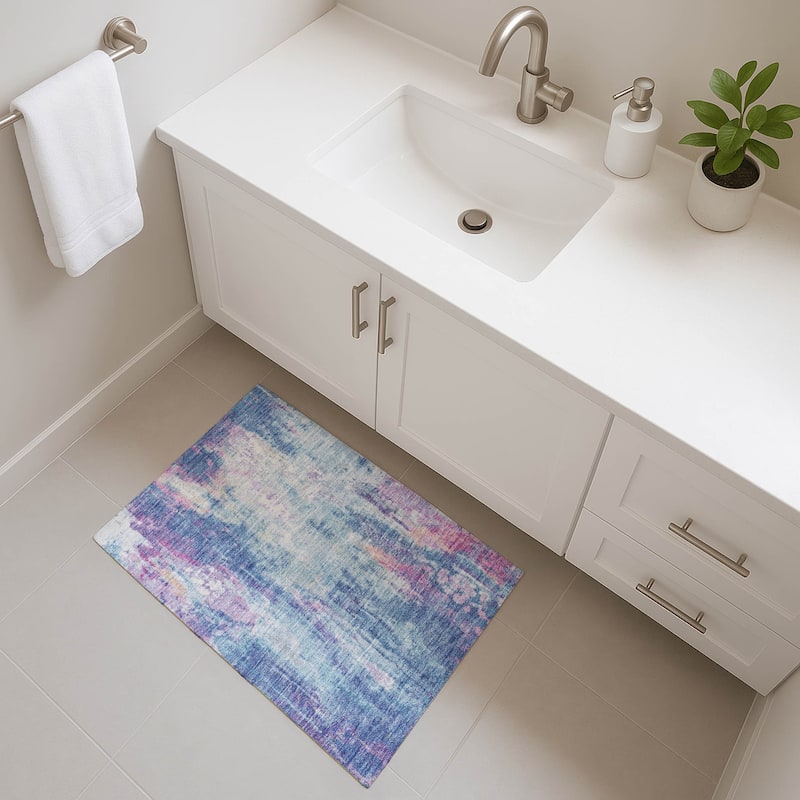 Premium Washable Super Soft Abstract Modern Mayfield Rug - Blue - 1'8" x 2'6"