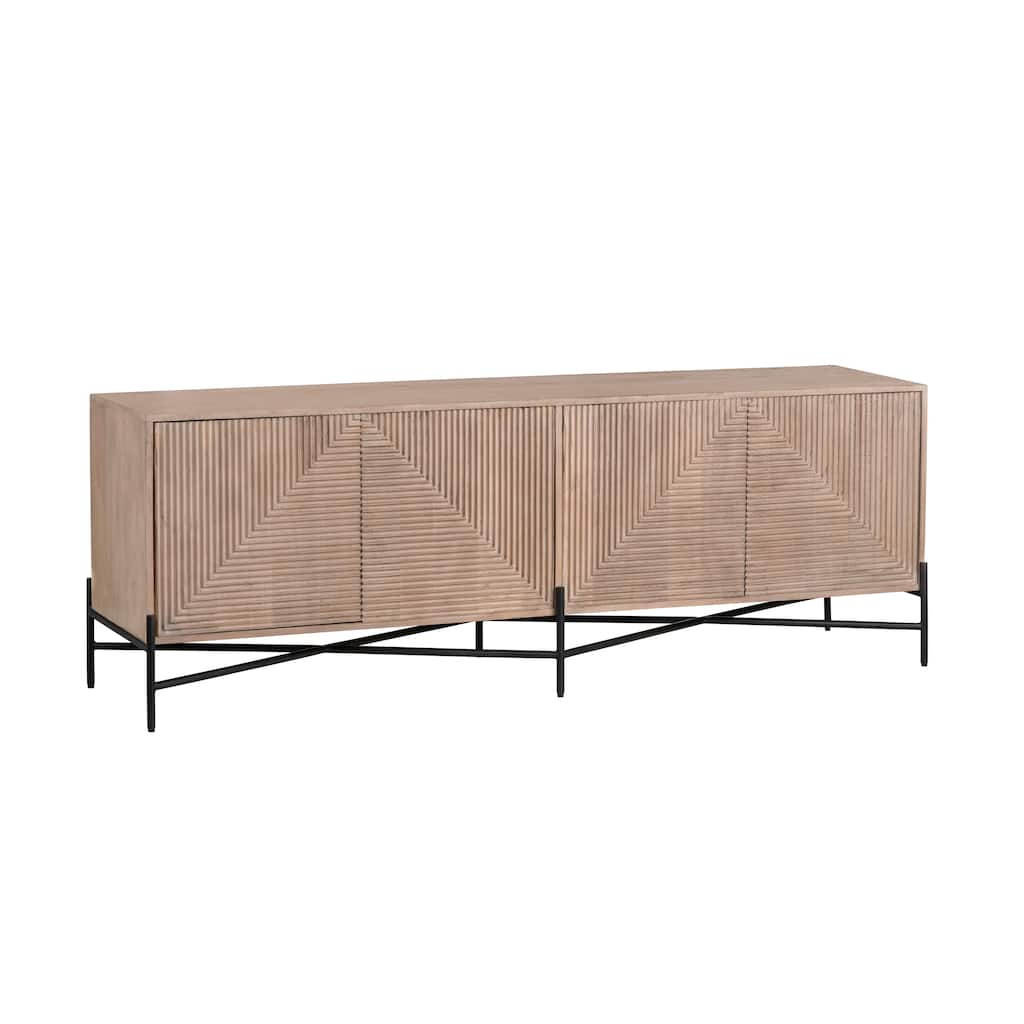 78 in. Brown Solid Wood 4 Door Media Credenza_Sideboard