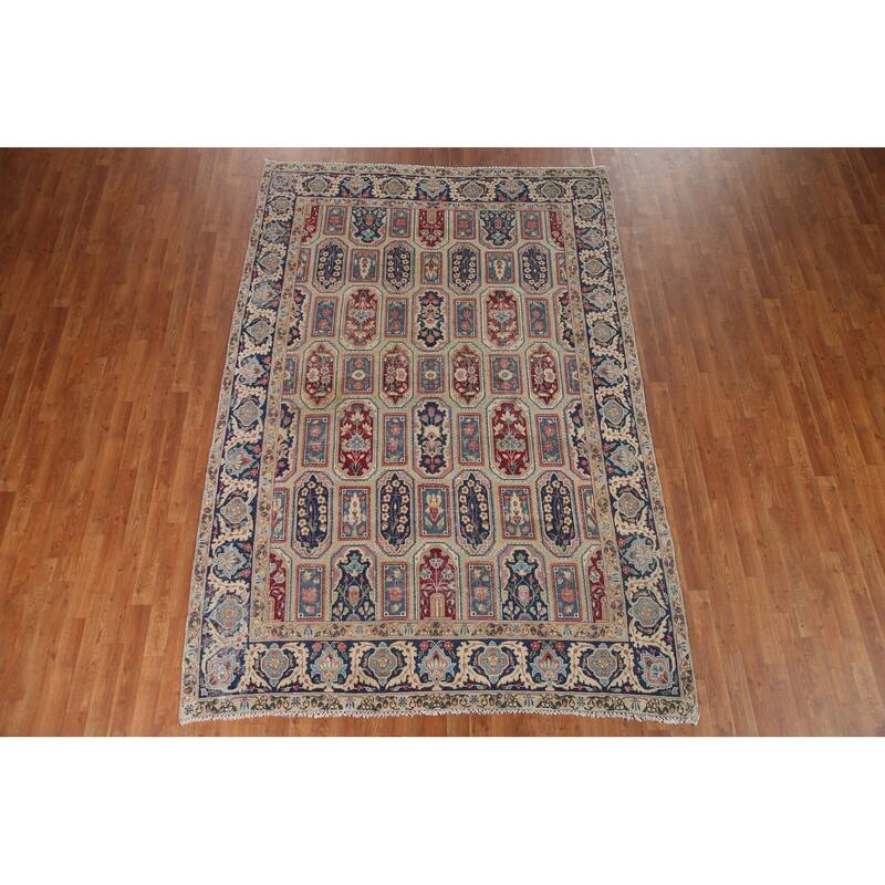 Kerman Persian Antique Area Rug Handmade Wool Carpet - 6'6" x 9'6"