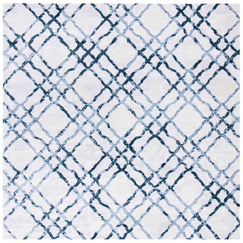 SAFAVIEH Isabella Bethany Trellis Distressed Rug - 6'7" Square - Ivory/Turquoise